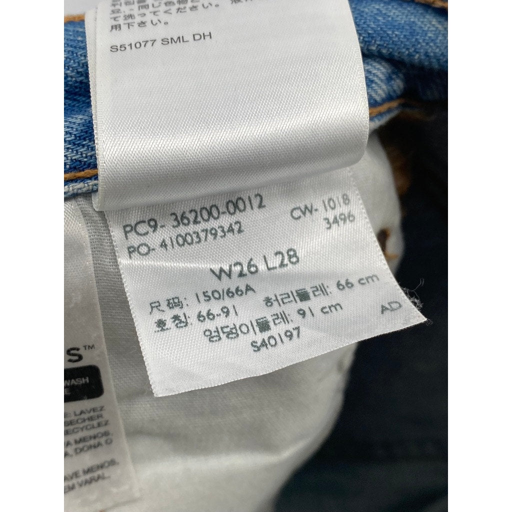 LEVI'S Men's Medium Blue Denim 501 Distressed Slim-Leg Button-Fly Jeans SZ 26x28