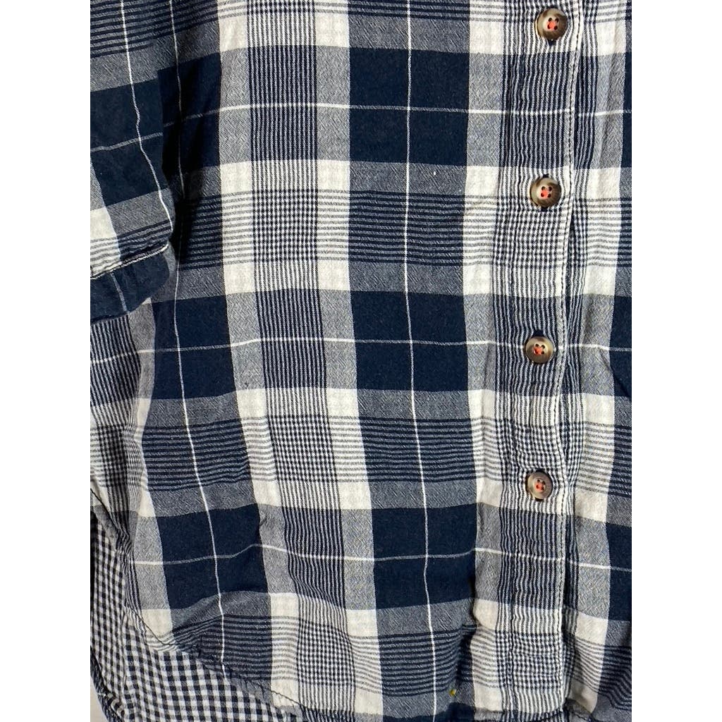 ANTHROPOLOGIE PILCRO Women's Navy Plaid Button-Up Flannel Shirt SZ XS/S