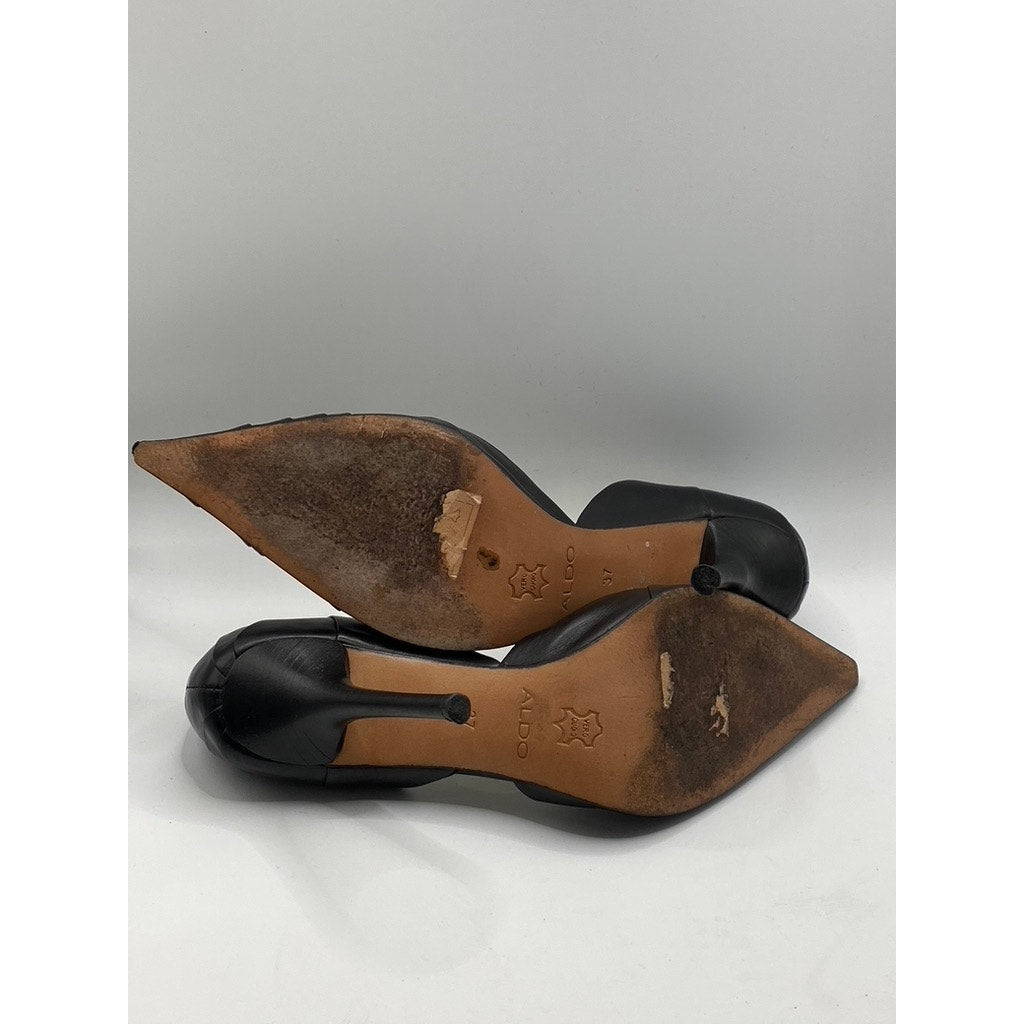 ALDO Women's Black Leather Pleated Pointed-Toe Slip-On Stiletto Pumps SZ US 6.5
