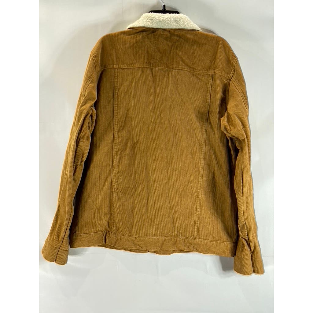 BOOHOOMAN Men's Tan Corduroy Regular-Fit Button-Up Borg Collar Jacket SZ XL