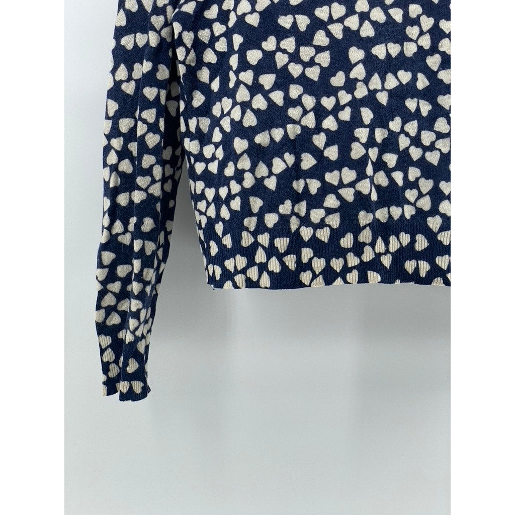 EQUIPMENT FEMME Women’s Navy-White Cashmere Heart Print Crewneck Sweater SZ S