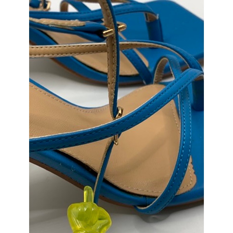 YACHOU Women's Blue Thong Strappy Heeleda Sandals SZ 37