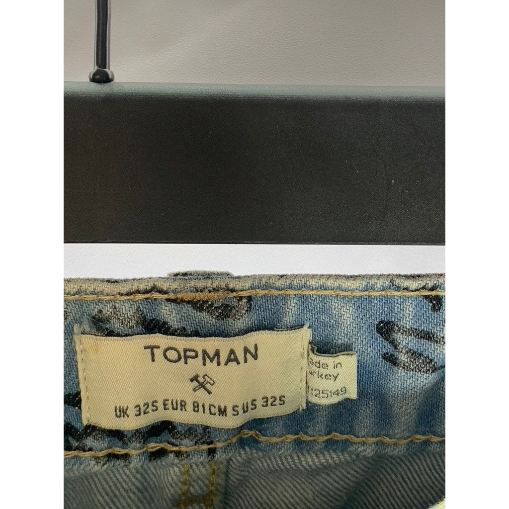 TOPMAN Men's Light Blue Doodle Print Stretch Skinny-Leg Five-Pocket Jean SZ 32S