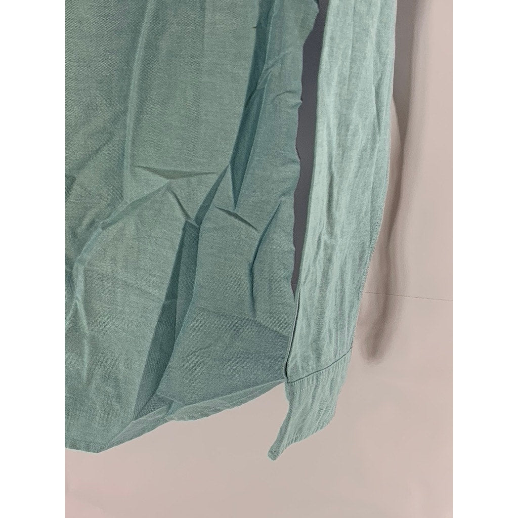 BONOBOS Men's Teal Textured Slim-Fit Short Long Sleeve Button-Up Shirt SZ S