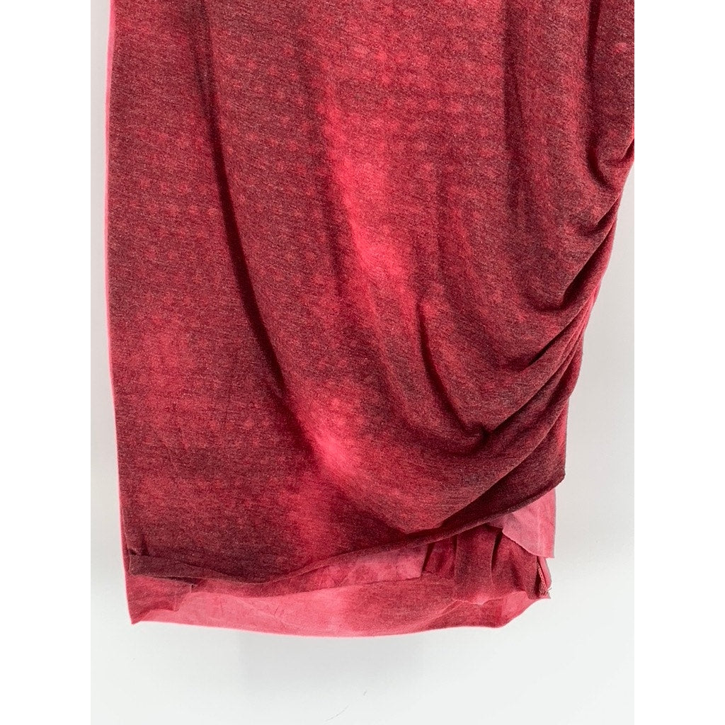 LA MIEL Women's Red Tie-Dye Side Ruched Short Sleeve Crewneck T-Shirt Dress SZ L