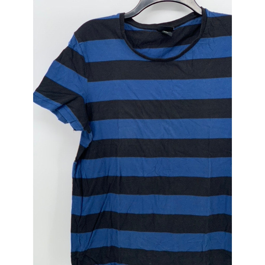 H&M Men's Black-Dark Blue Striped Crewneck Casual Short Sleeve T-Shirt SZ M