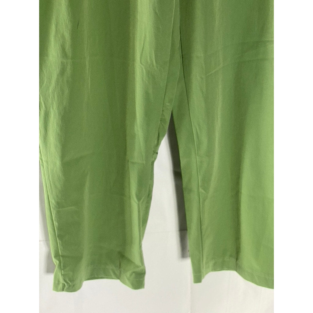 EORCPAEN MINO Women's Green Elastic-Drawstring Waist Straight-Leg Pants SZ 6XL