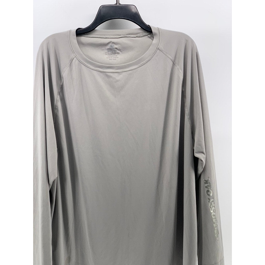 MOSSY OAK Men's Light Gray Crewneck Long Sleeve Logo Active T-Shirt SZ XL
