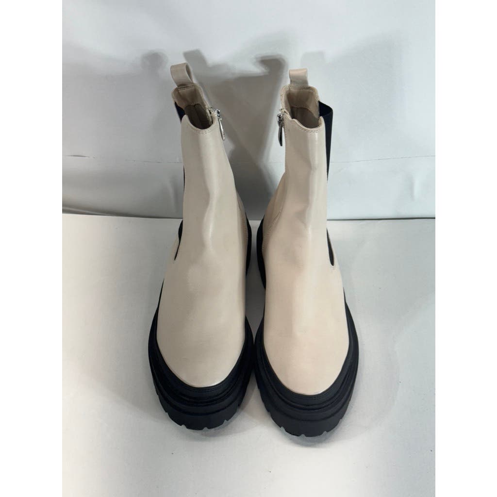 STEVEN NEW YORK Women's Bone Faux Leather Armond Side-Zip Chelsea Boots SZ 7.5