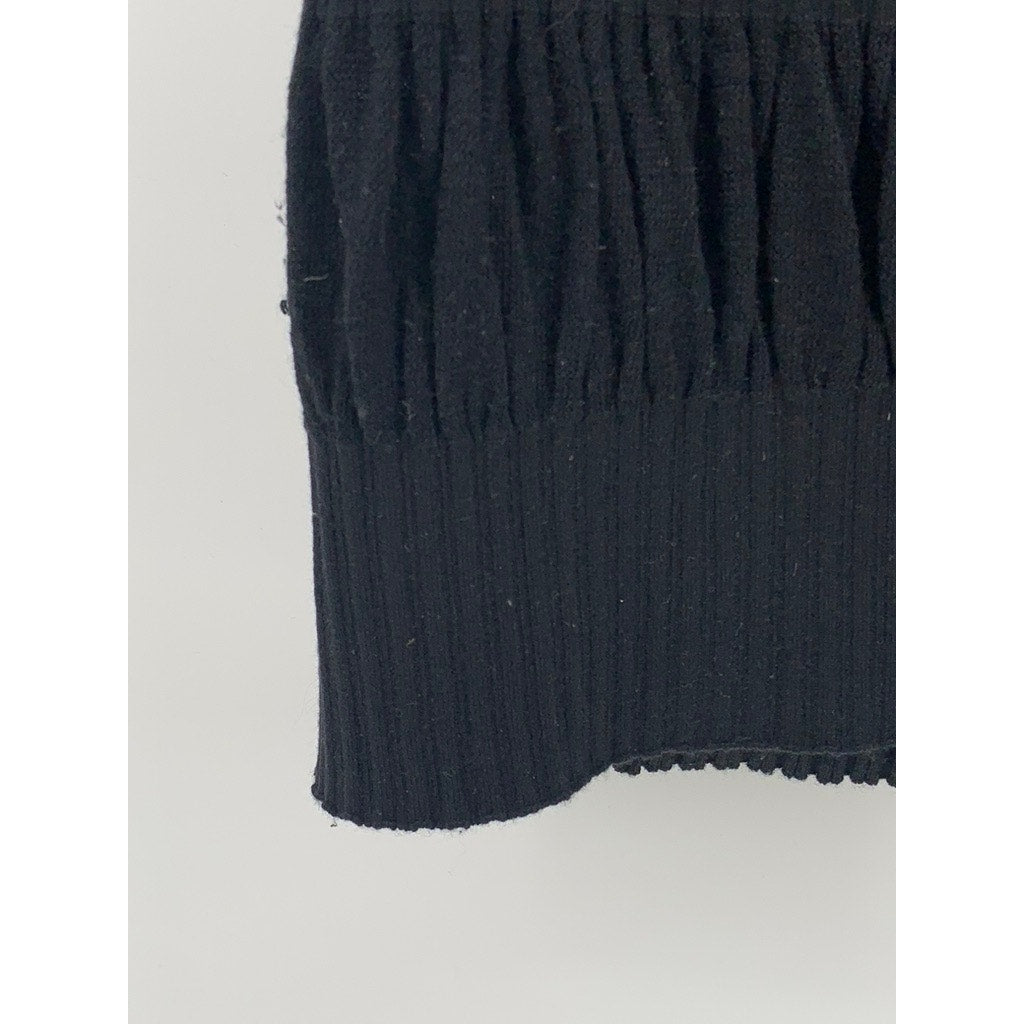 CLUB MONACO Women's Black Ribbed Boatneck Short Elbow Sleeve Top SZ S