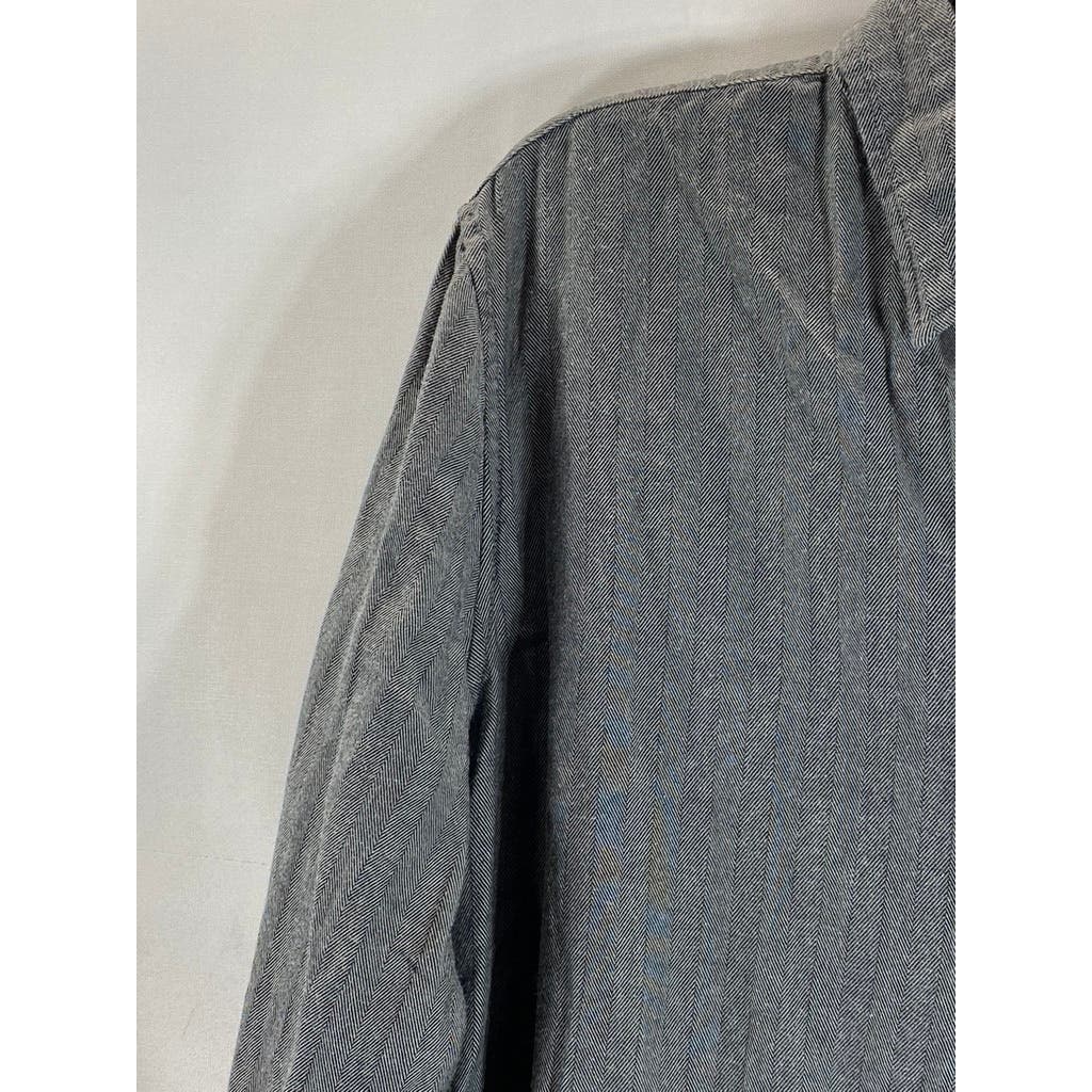 AMERICAN EAGLE Men's Charcoal Herringbone Button-Up Long Sleeve Shirt SZ L
