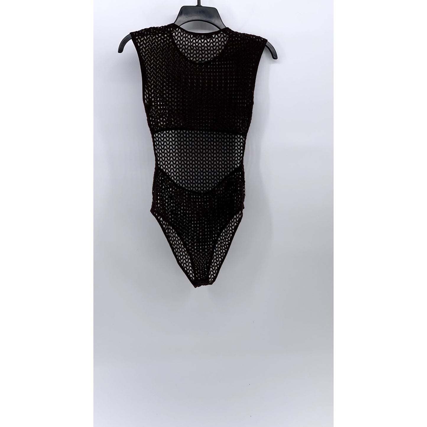 ZARA Women's Brown Mesh Cutout Back Sleeveless Crewneck One-Piece Bodysuit SZ S