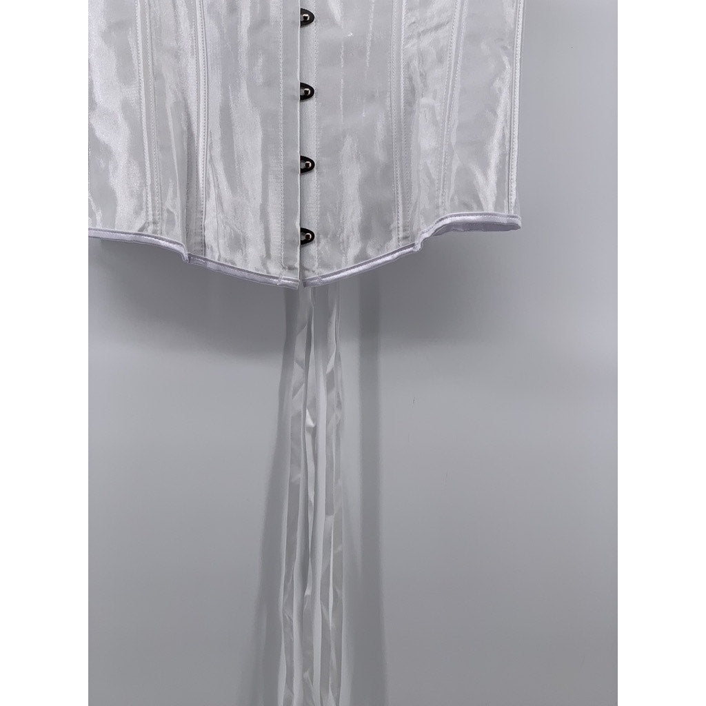 UNBRANDE Women's White Satin Underbust Strapless Corset Lace-Up Back Top SZ L