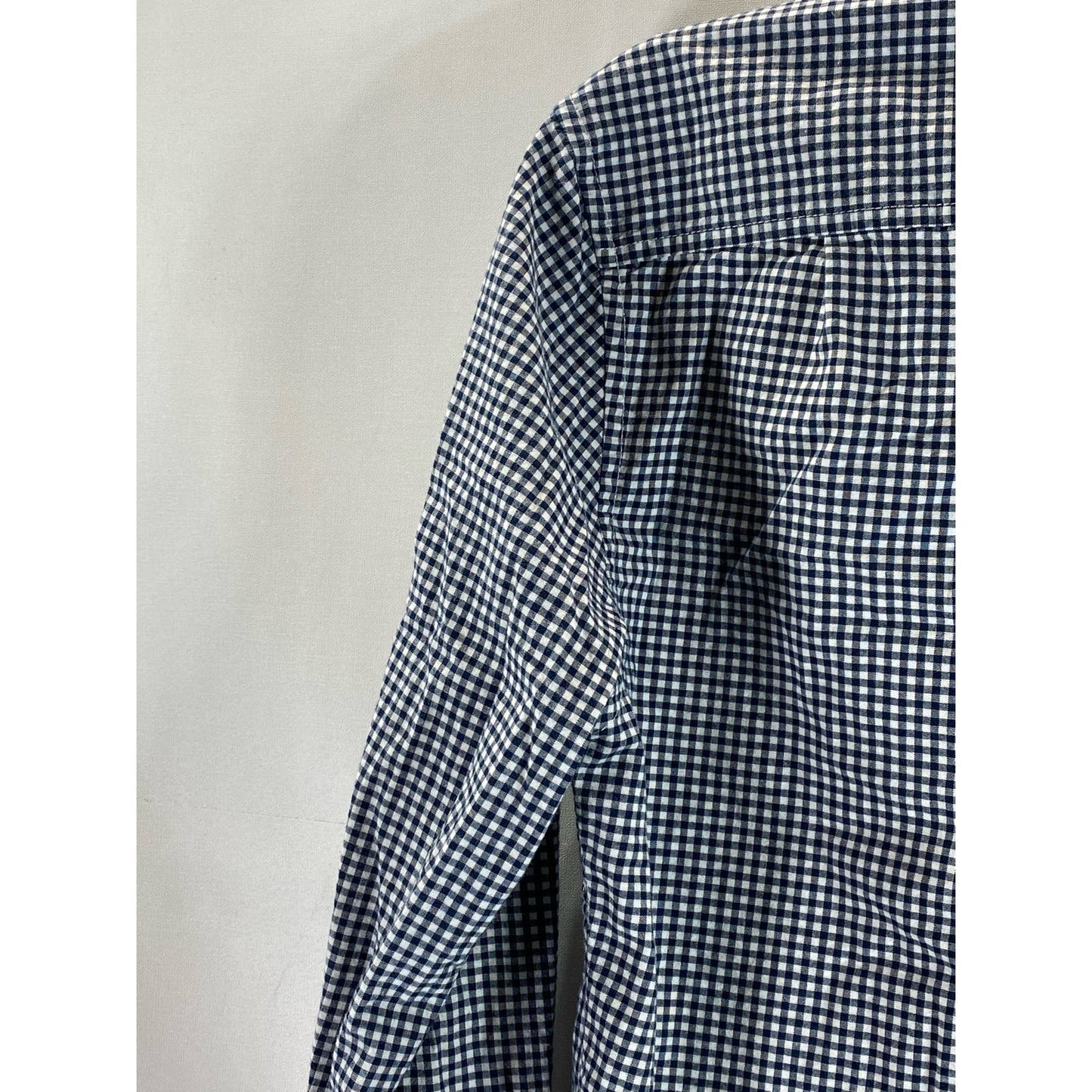 GOODFELLOW & CO Men's Navy/White Gingham Every Wear Slim-Fit Poplin Shirt SZ S