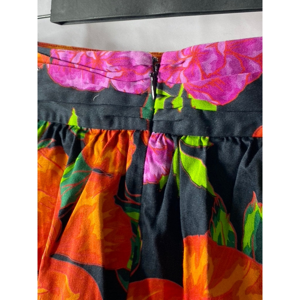 EXPRESS Women's Black Floral Print A-Line Mini Skirt SZ 6
