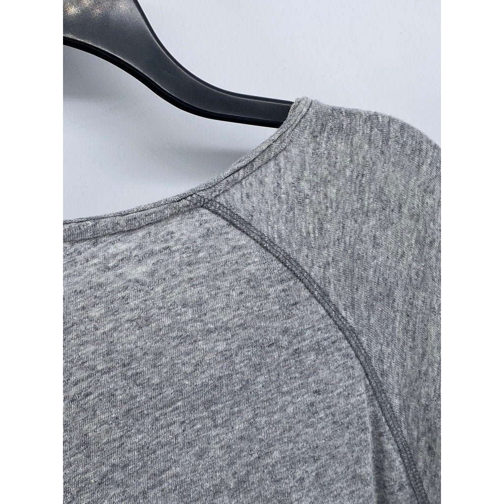 H&M Women's Gray Cotton-Linen Scoop-Neck Relaxed Fit Long Sleeve Casual Top SZXL