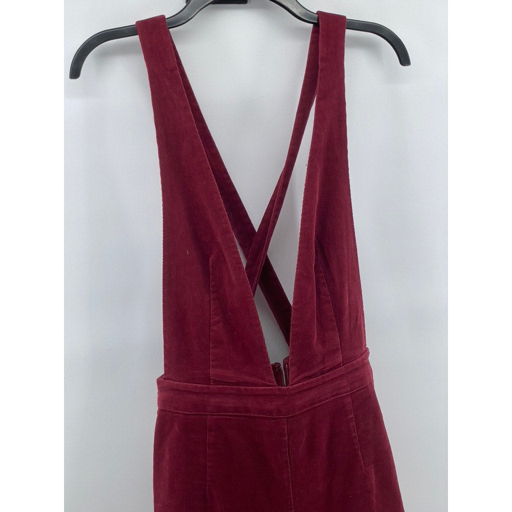 FOREVER 21 CONTEMPORARY Women’s Burgundy Corduroy Cross-Back Jumpsuit SZ M