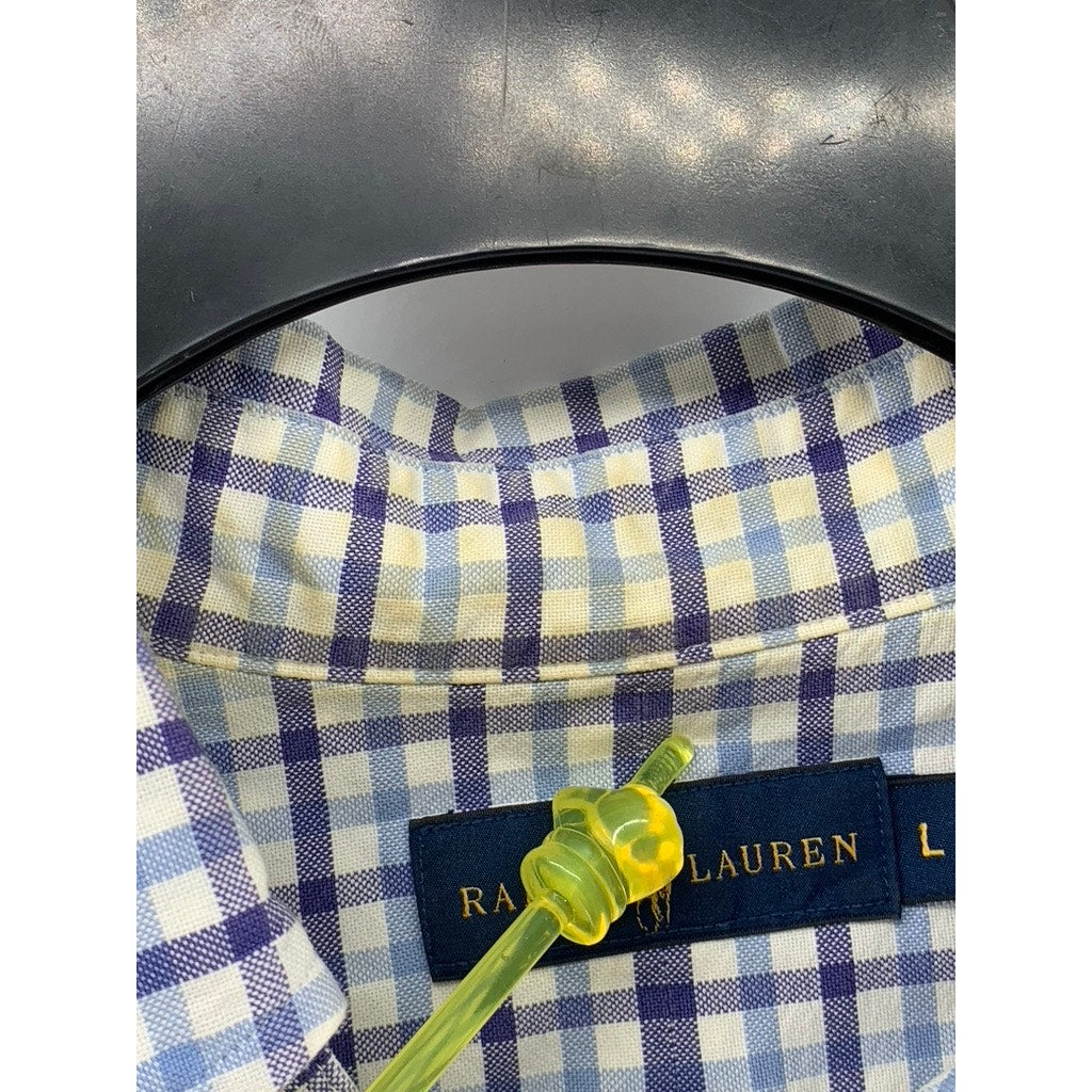 RALPH LAUREN Men's Blue Plaid Button-Up Long Sleeve Shirt SZ L
