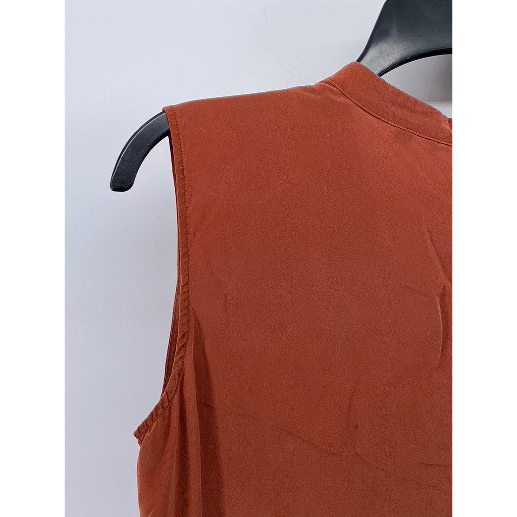 UNIQLO Women's Rust Orange Silk Spilt-Neck Sleeveless A-Line Mini Dress SZ S