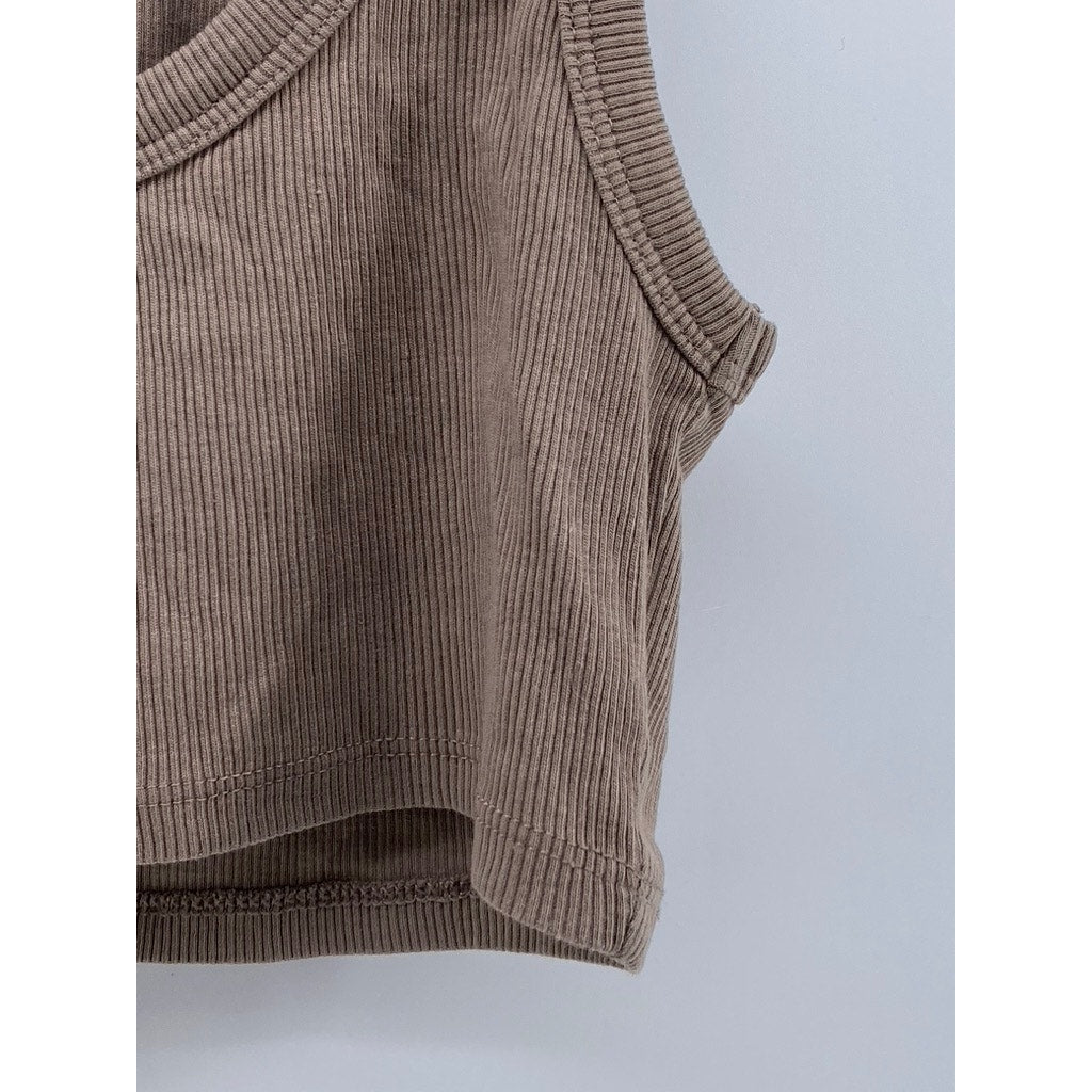 ZARA Women's Brown Ribbed Scoop-Neck Cropped Tank Top SZ M