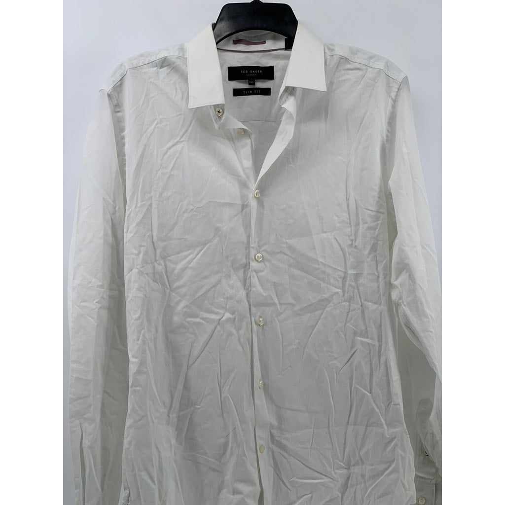 TED BAKER LONDON Men's White Slim-Fit Plain Button-Up Shirt SZ 15.5