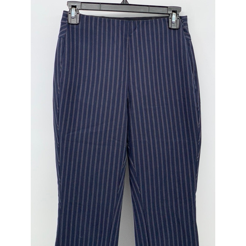 RAG & BONE Women's Navy Blue-White Simone Pin Stripe Back Yoke Cropped Pants 2