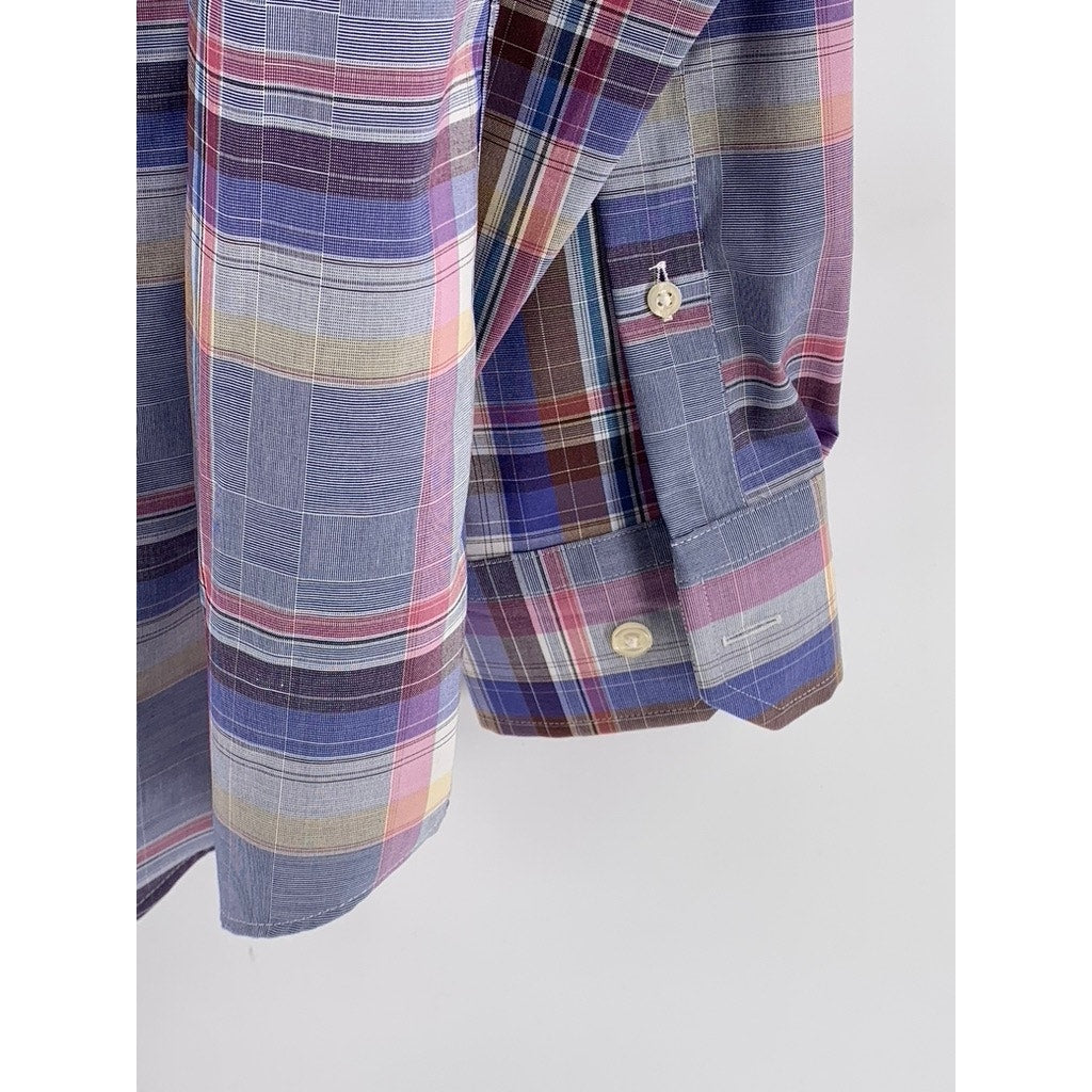 EGARA Men's Purple Plaid Slim-Fit Button-Up Long Sleeve Shirt SZ XL