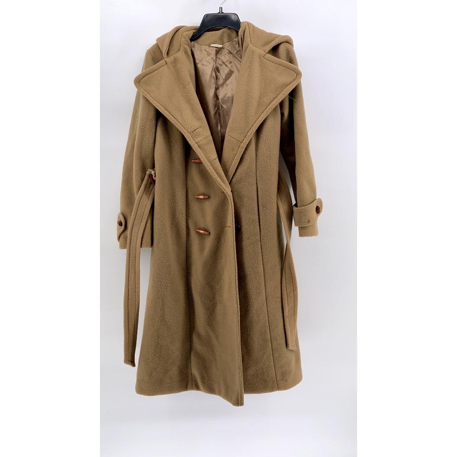 UNBRANDED Women's Tan Hooded Long Belted Coat SZ 12