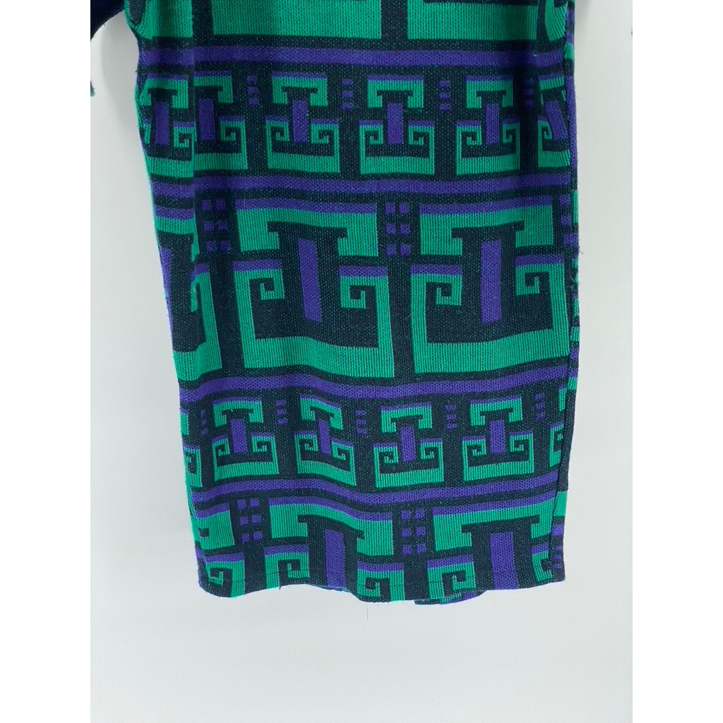 UNBRANDED Women’s Blue-Green Geo Print Long Sleeve Knit Midi Sweater Dress SZ L