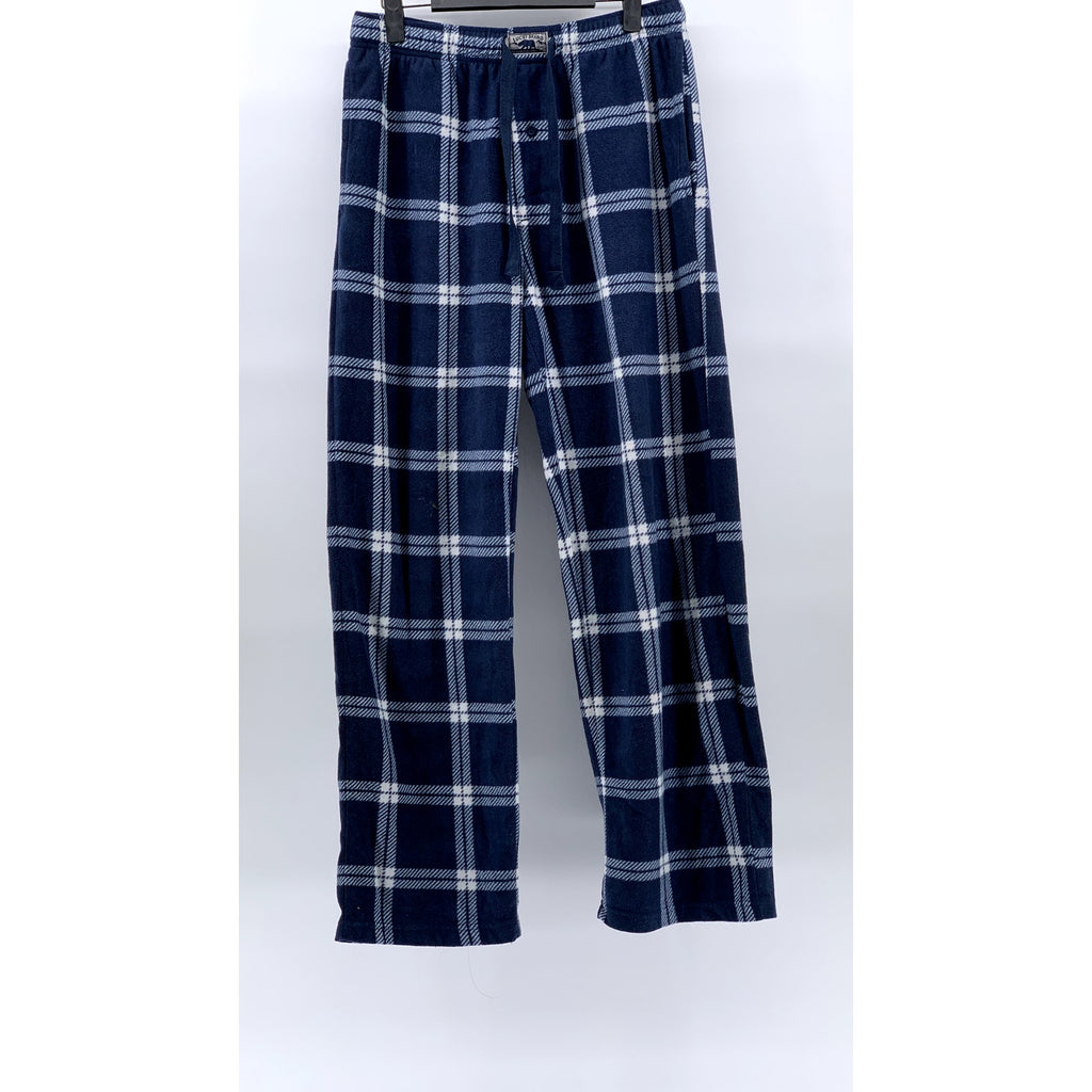 LUCKY BRAND Men's Dark Blue Checkered Fleece Relaxed-Fit Pajama Pants SZ M