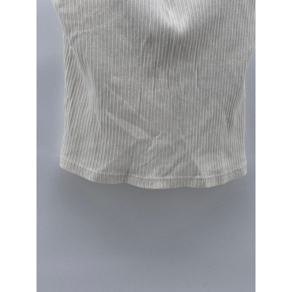 UNBRANDED Women's White Straight-Neck Ribbed Padded Tank Top SZ S