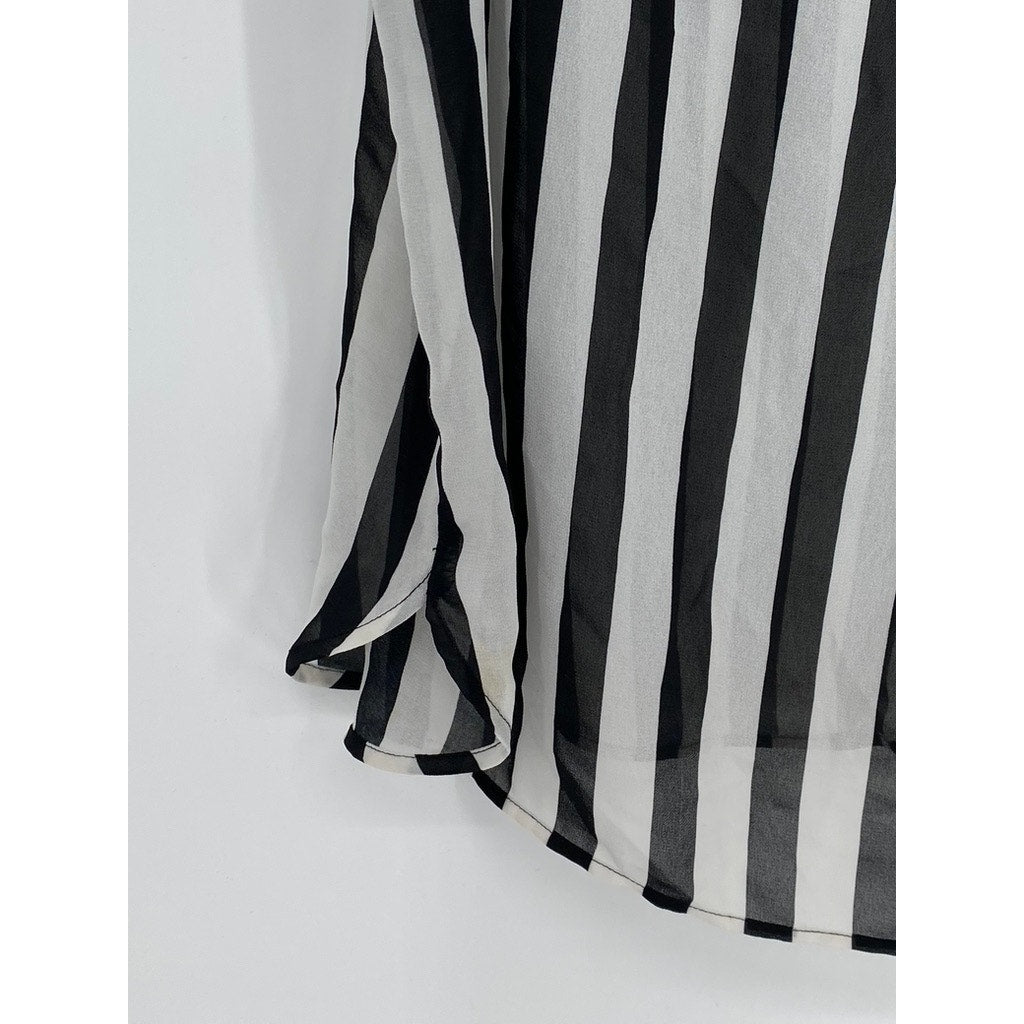DIVIDED By H&M Women’s Black-Gray Striped Button-Up Collared Tunic Top SZ S