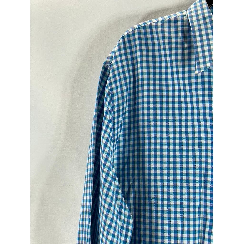 A|X ARMANI EXCHANGE Men's Blue Mini Check Regular-Fit Button-Up Shirt SZ XL