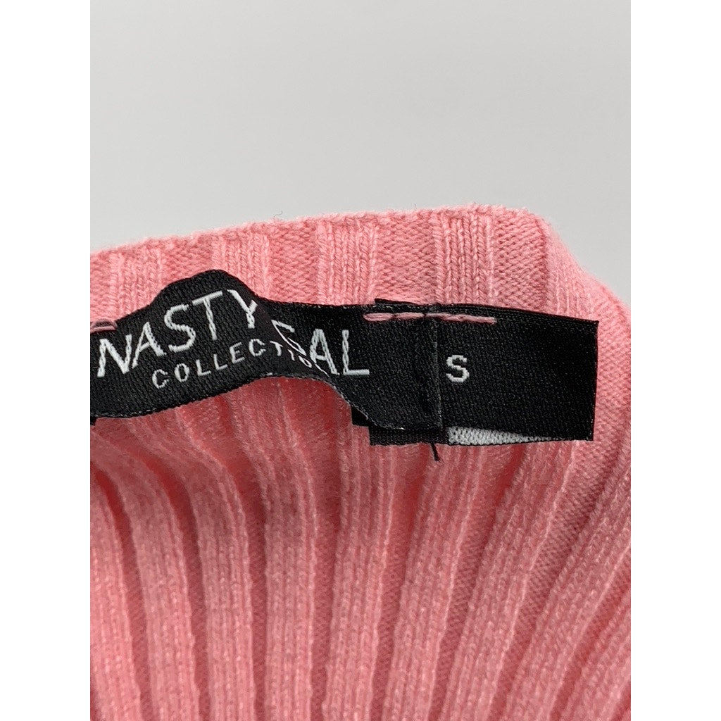 NASTY GAL COLLECTION Women's Light Pink Ribbed V-Neck Cropped Tank Top SZ S