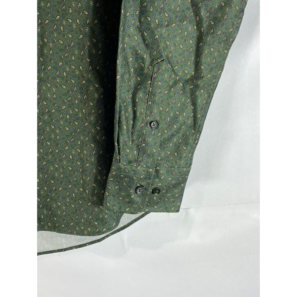 DAVID DONAHUE Men's Green Paisley Fusion Button-Up Long Sleeve Shirt SZ 15.5(M)