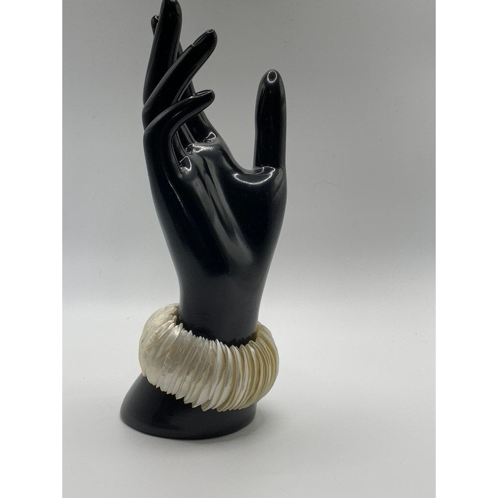 Women's Ivory Wide Mother of Pearl Elastic Bracelet