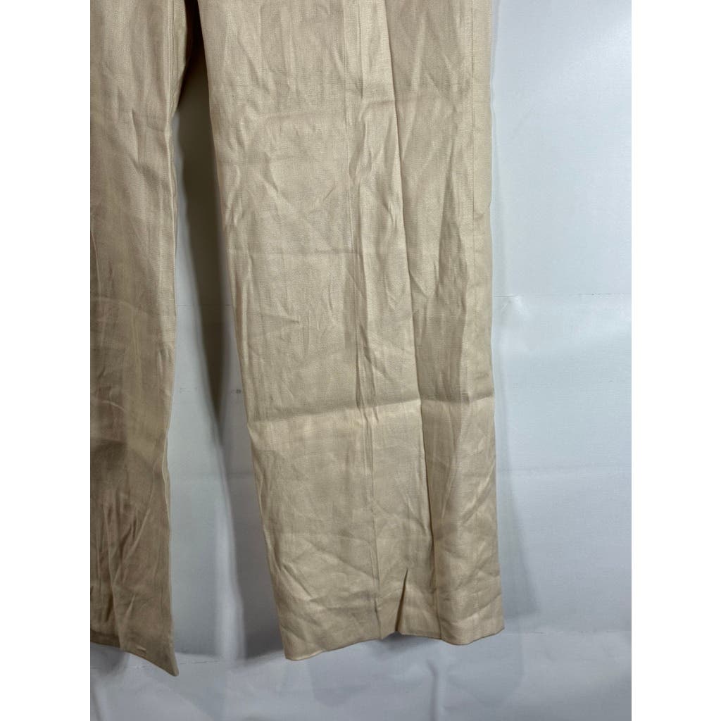 CABI Women's Beige Everly Linen Blend Straight Wide-Leg Pants SZ 6