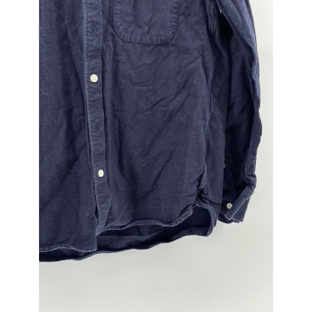 UNBRANDED Men's Navy Solid Regular-Fit Button-Up Long Sleeve Shirt SZ M