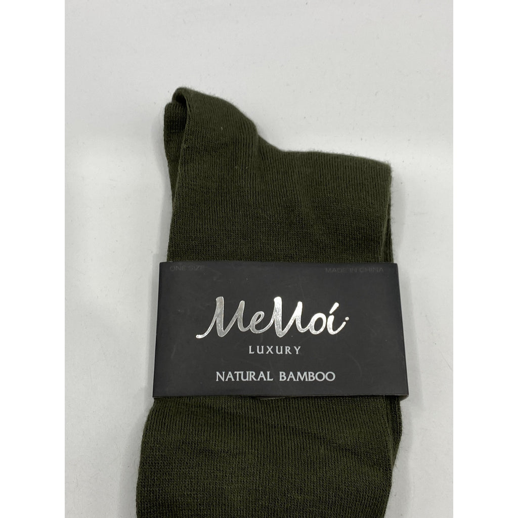 MEMOI Women's Military Olive Knit Natural Blend Bamboo Crew Socks SZ OS