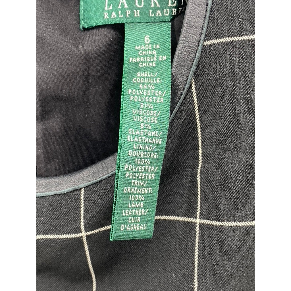 LAUREN RALPH LAUREN Women's Black Windowpane Crewneck A-Line Dress SZ 6