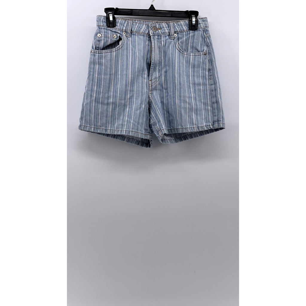 ZARA Women’s Blue-White Striped High-Rise Denim Casual Shorts SZ 27