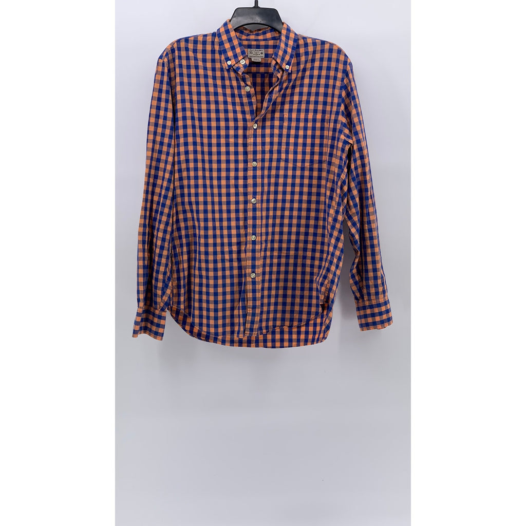 J.CREW Men’s Orange-Blue Gingham Regular Fit Button-Up Long Sleeve Shirt SZ M