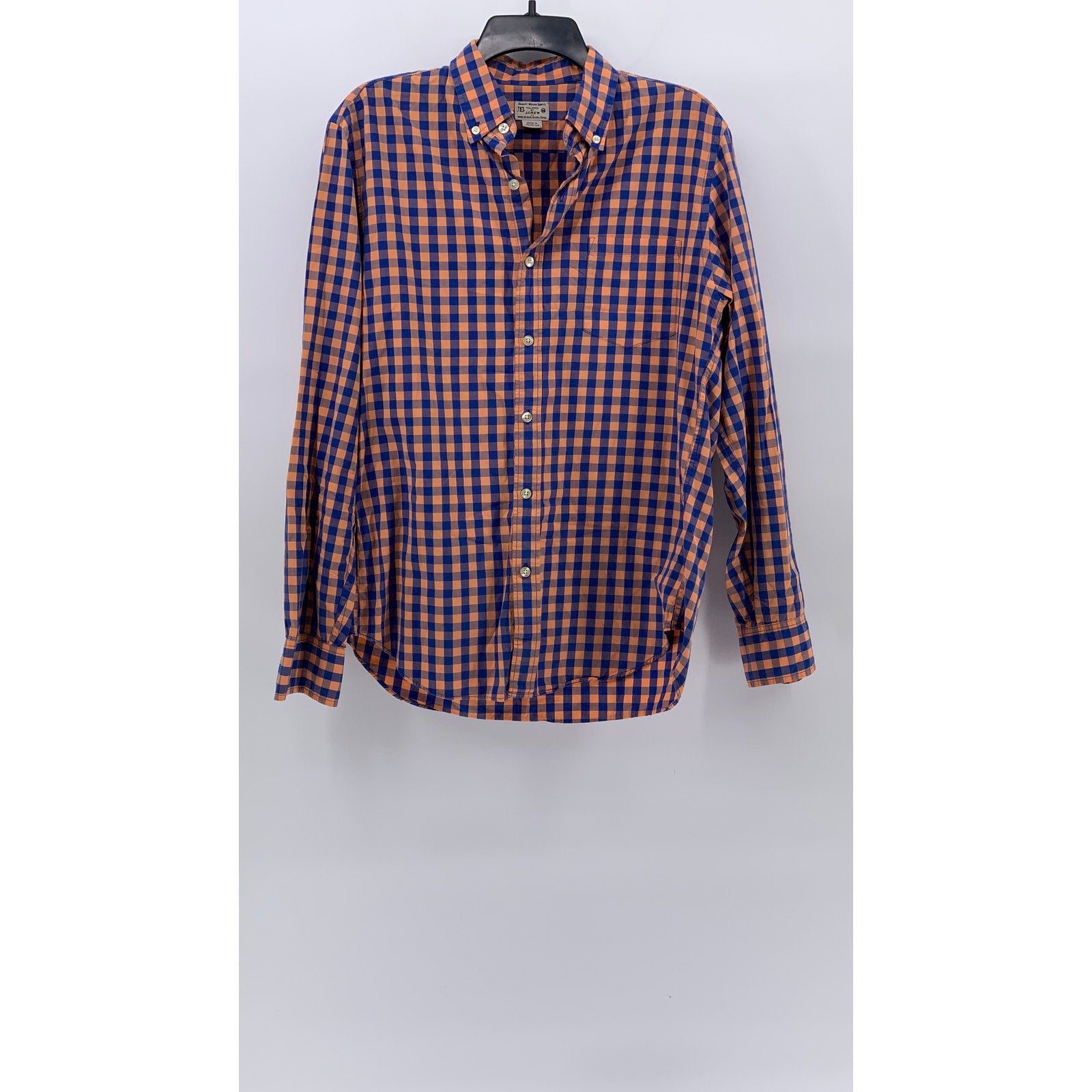 J.CREW Men’s Orange-Blue Gingham Regular Fit Button-Up Long Sleeve Shirt SZ M