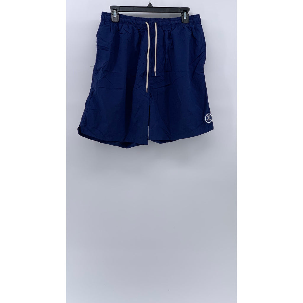 LIFE IS GOOD Men's Navy Nylon Drawstring Mesh Lined Pull-On Board Shorts SZ XL