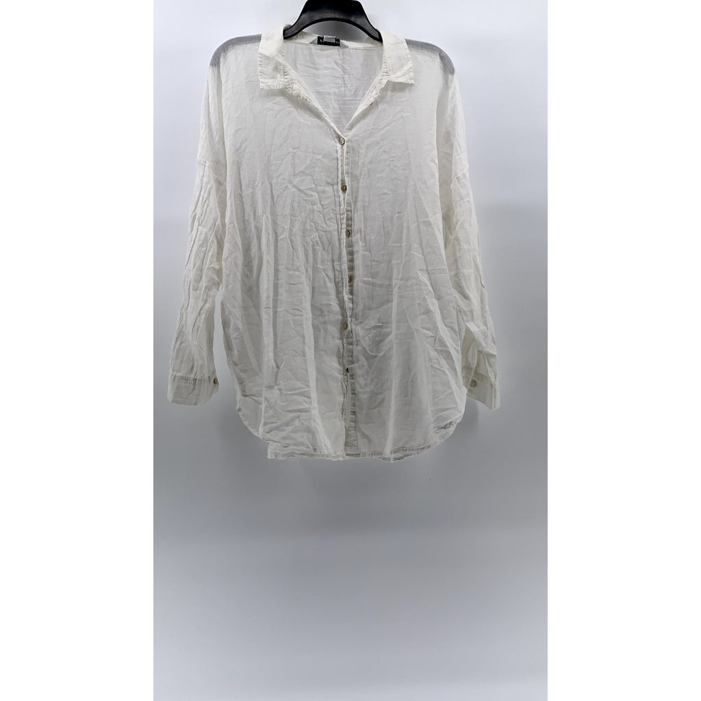 PRIMARK Women's White Solid Button-Up Long Sleeve Collared Top SZ S