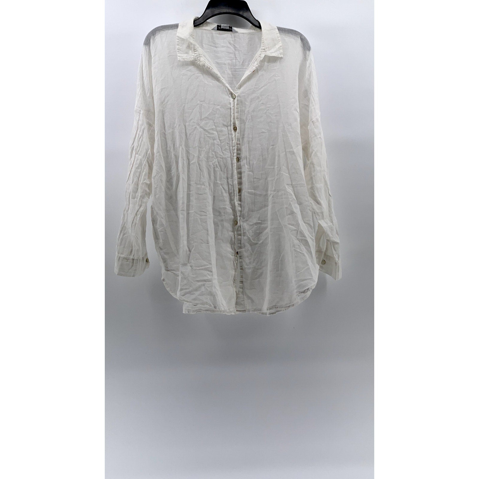 PRIMARK Women's White Solid Button-Up Long Sleeve Collared Top SZ S