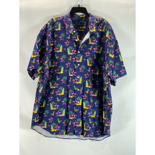 RALPH LAUREN Men's Big& Tall Blue Flamingo Pineapple Button-Up Shirt SZ 3X/B