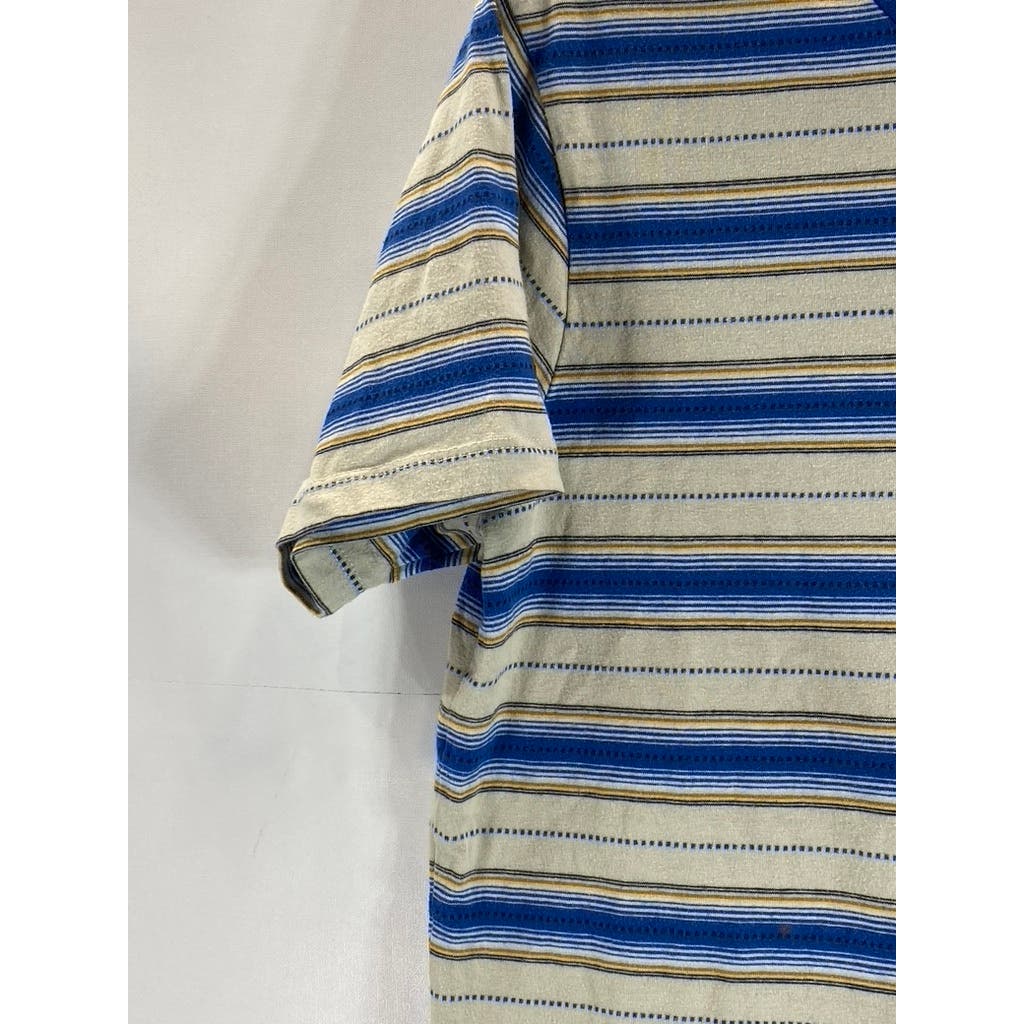 VANS Men's Blue/Beige Striped Crewneck Short Sleeve T-Shirt SZ S