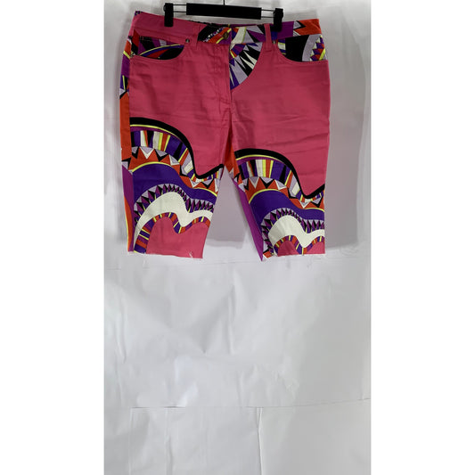 EMILIO PUCCI Women's Pink-Multicolor Printed Bermuda Shorts SZ 14
