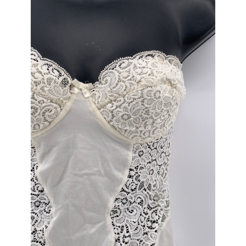 LORMAR Women's White Lace-Trim Satin Strapless Bodysuit SZ SZ 3(US-M)